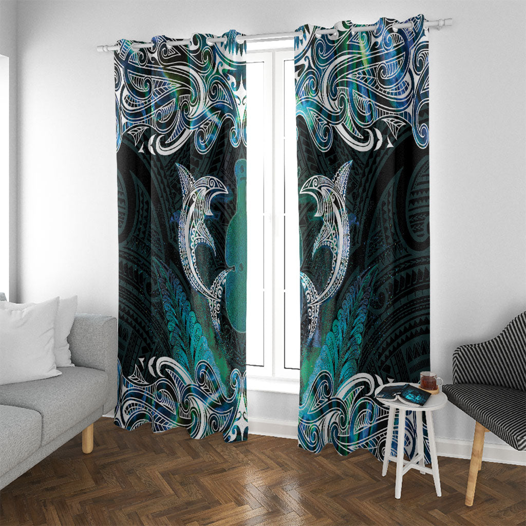 New Zealand Kotiate Weapon Window Curtain Aotearoa Mango Paua Shell Maori Pattern LT22 With Grommets Blue - Polynesian Pride