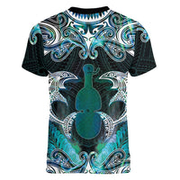 New Zealand Kotiate Weapon Women V-Neck T-Shirt Aotearoa Mango Paua Shell Maori Pattern
