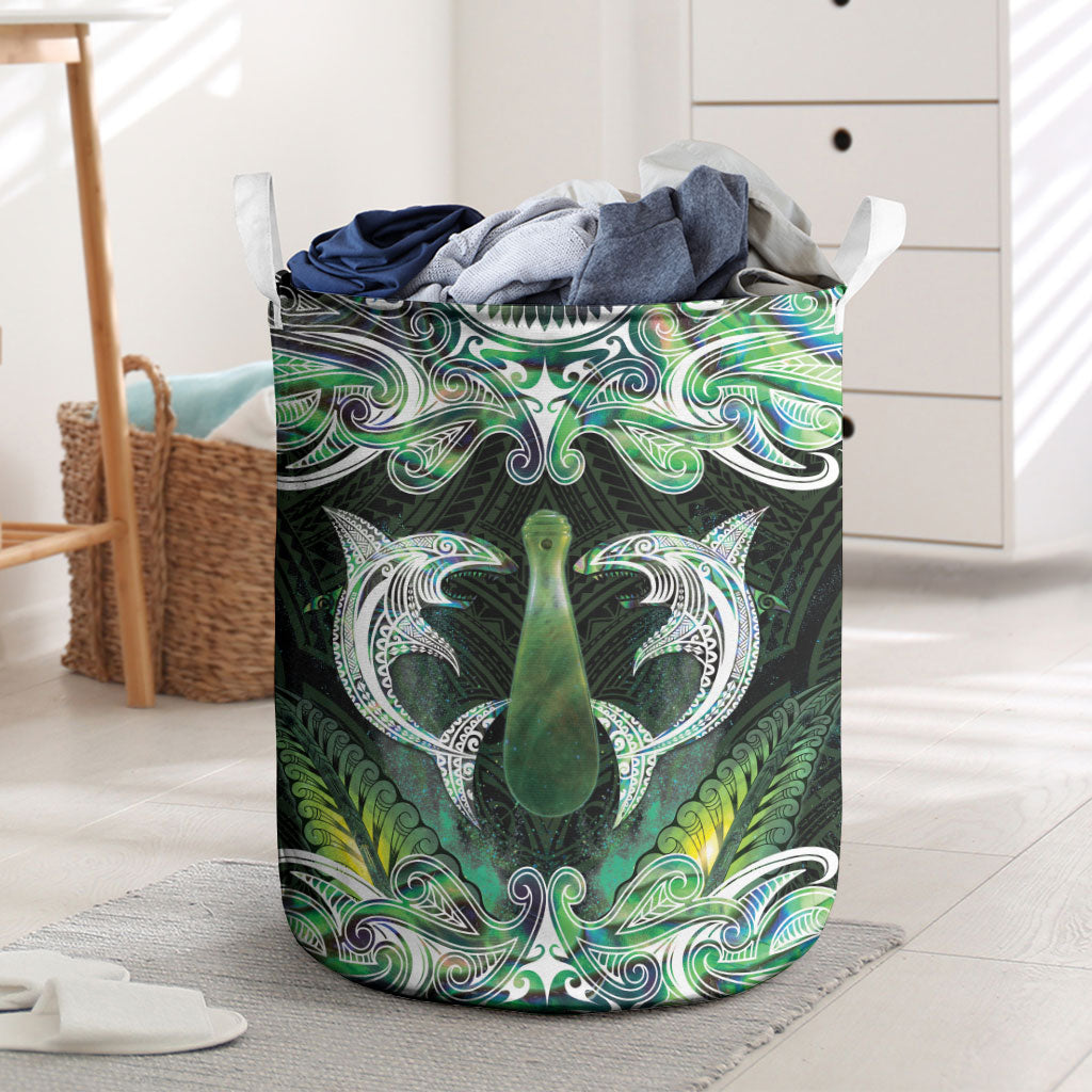 New Zealand Mere Pounamu Weapon Laundry Basket Aotearoa Mango Paua Shell Maori Pattern LT22 Green - Polynesian Pride
