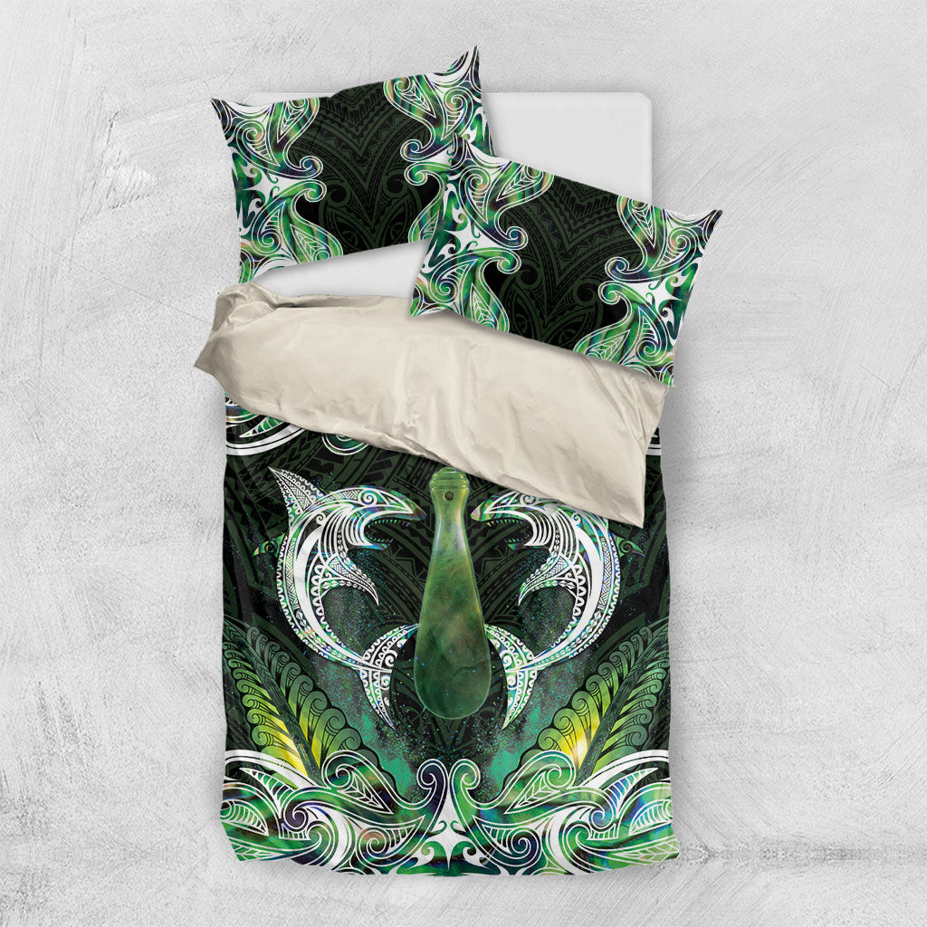 New Zealand Mere Pounamu Weapon Bedding Set Aotearoa Mango Paua Shell Maori Pattern LT22 US Twin 172cm x 218cm Green - Polynesian Pride