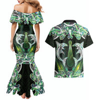 New Zealand Mere Pounamu Weapon Couples Matching Mermaid Dress and Hawaiian Shirt Aotearoa Mango Paua Shell Maori Pattern
