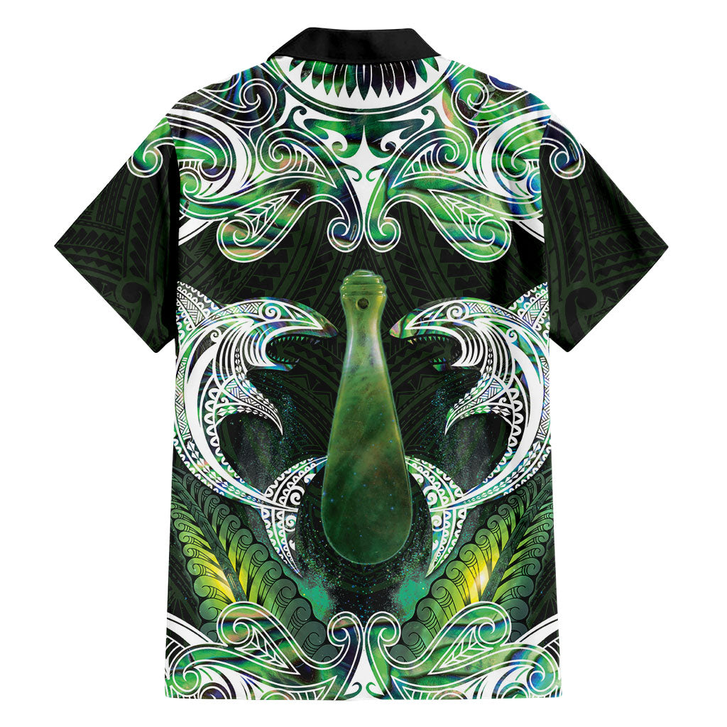 New Zealand Mere Pounamu Weapon Family Matching Off Shoulder Maxi Dress and Hawaiian Shirt Aotearoa Mango Paua Shell Maori Pattern