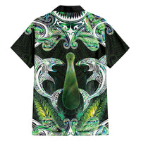 New Zealand Mere Pounamu Weapon Family Matching Off Shoulder Short Dress and Hawaiian Shirt Aotearoa Mango Paua Shell Maori Pattern LT22 - Polynesian Pride