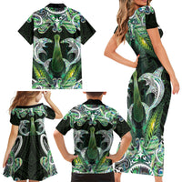 New Zealand Mere Pounamu Weapon Family Matching Short Sleeve Bodycon Dress and Hawaiian Shirt Aotearoa Mango Paua Shell Maori Pattern LT22 - Polynesian Pride