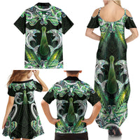 New Zealand Mere Pounamu Weapon Family Matching Summer Maxi Dress and Hawaiian Shirt Aotearoa Mango Paua Shell Maori Pattern