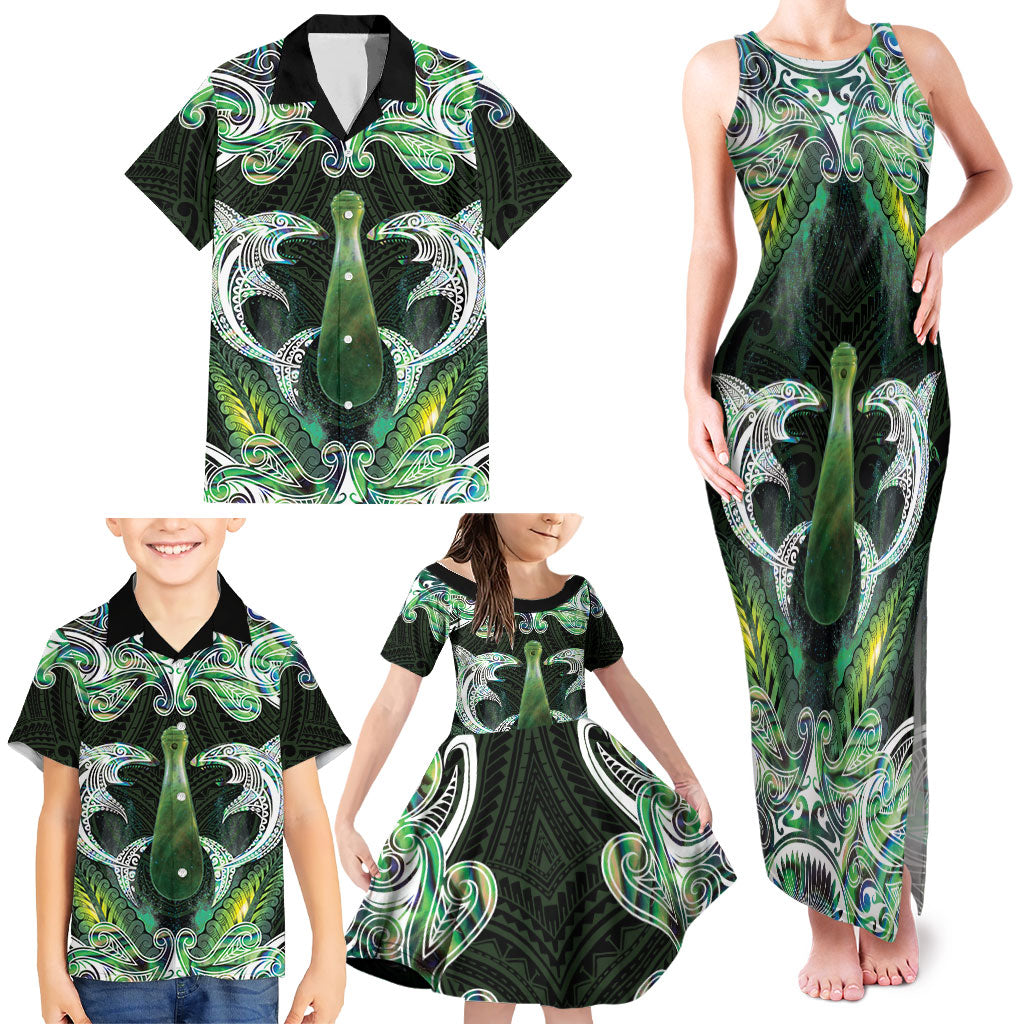 New Zealand Mere Pounamu Weapon Family Matching Tank Maxi Dress and Hawaiian Shirt Aotearoa Mango Paua Shell Maori Pattern LT22 - Polynesian Pride