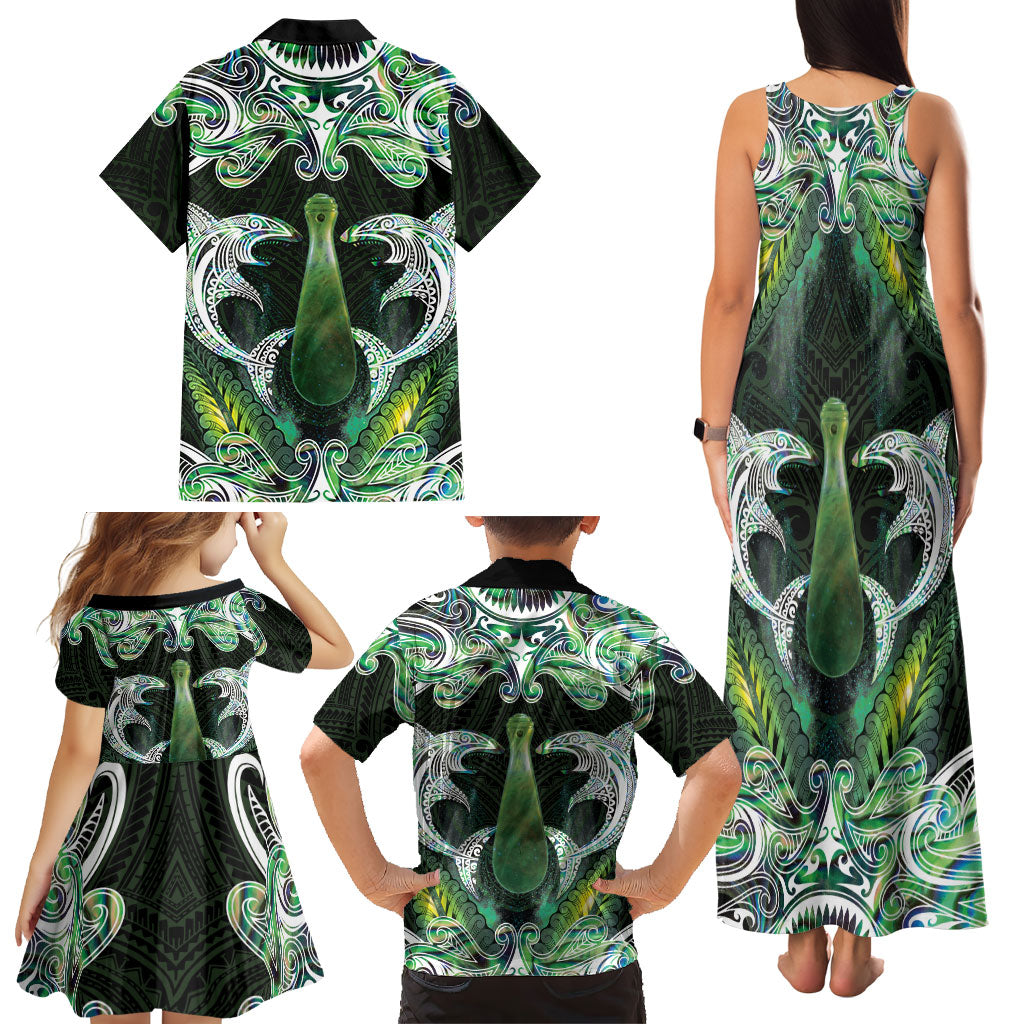 New Zealand Mere Pounamu Weapon Family Matching Tank Maxi Dress and Hawaiian Shirt Aotearoa Mango Paua Shell Maori Pattern LT22 - Polynesian Pride