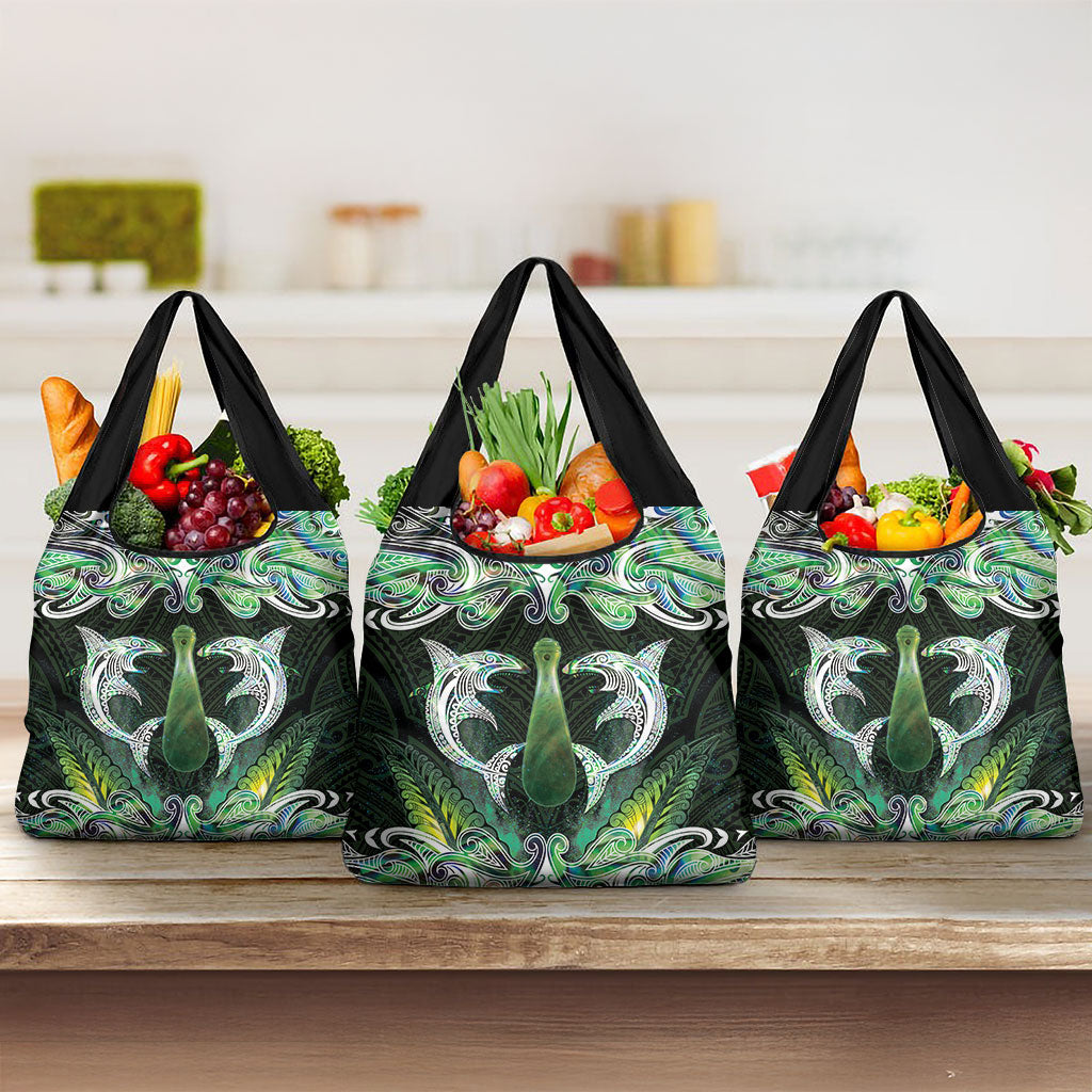 New Zealand Mere Pounamu Weapon Grocery Bag Aotearoa Mango Paua Shell Maori Pattern
