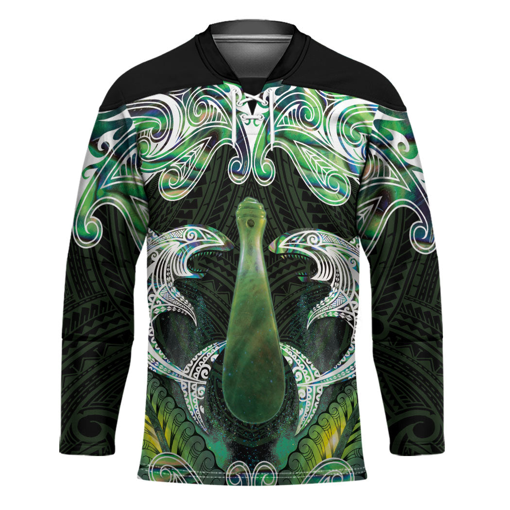 New Zealand Mere Pounamu Weapon Hockey Jersey Aotearoa Mango Paua Shell Maori Pattern