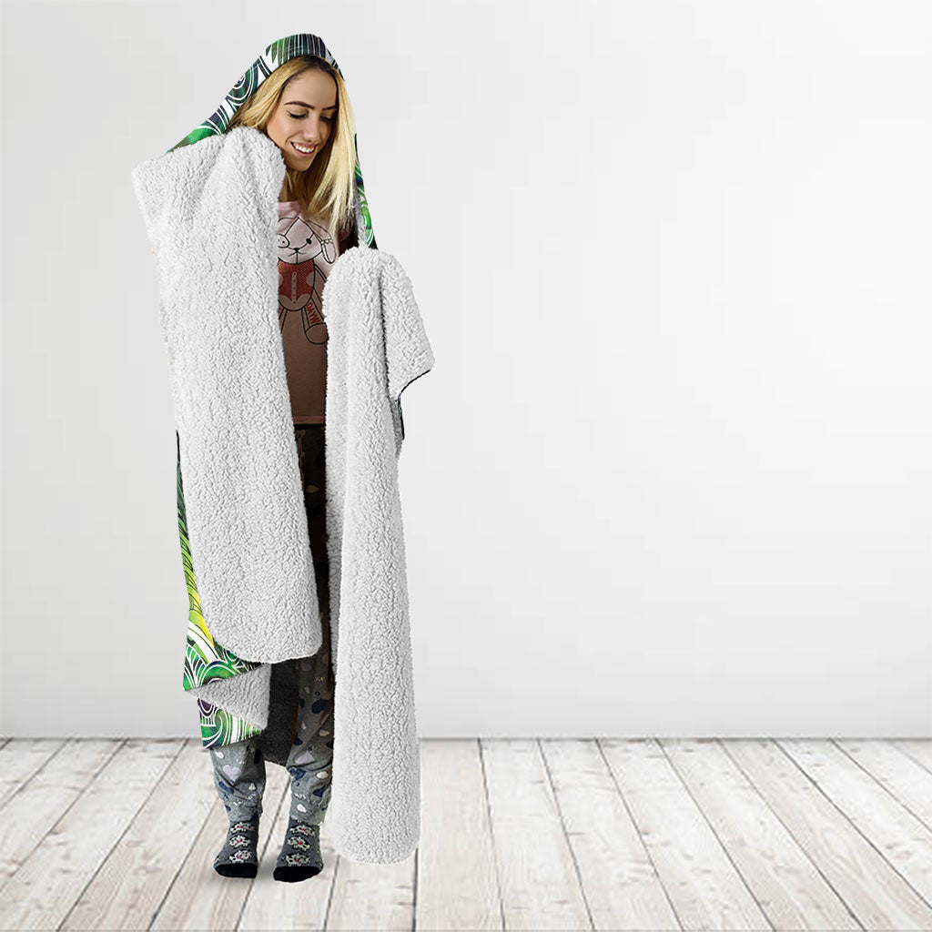 New Zealand Mere Pounamu Weapon Hooded Blanket Aotearoa Mango Paua Shell Maori Pattern