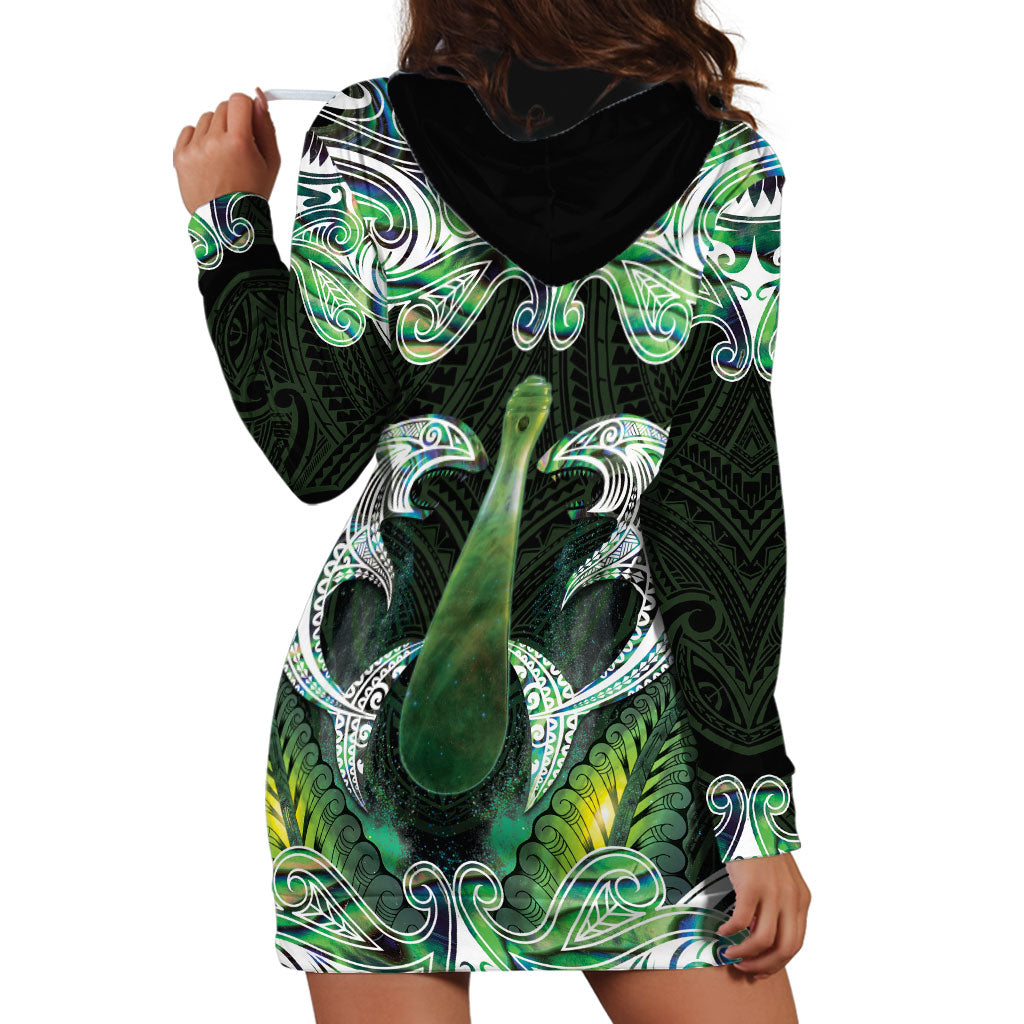 New Zealand Mere Pounamu Weapon Hoodie Dress Aotearoa Mango Paua Shell Maori Pattern