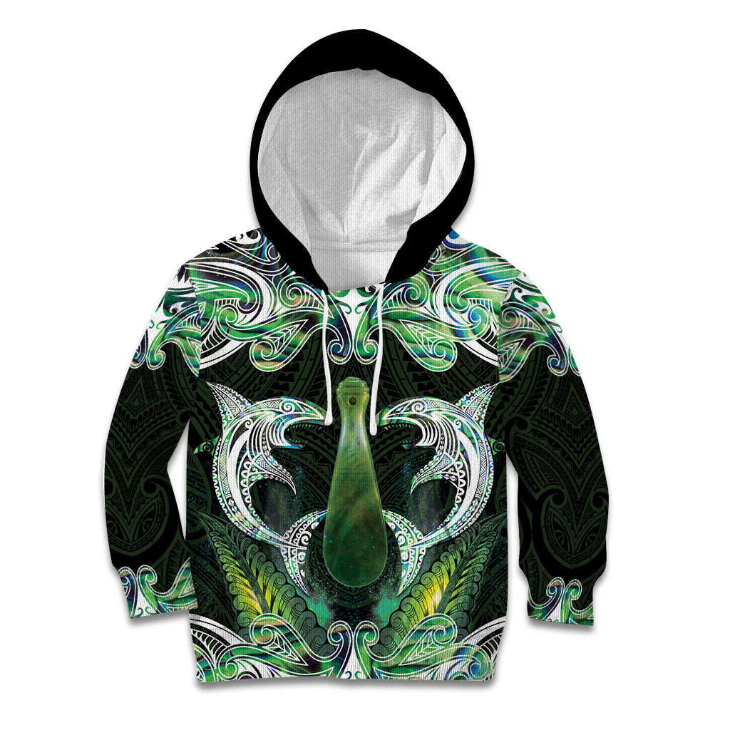 New Zealand Mere Pounamu Weapon Kid Hoodie Aotearoa Mango Paua Shell Maori Pattern LT22 Hoodie Green - Polynesian Pride