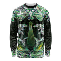 New Zealand Mere Pounamu Weapon Long Sleeve Shirt Aotearoa Mango Paua Shell Maori Pattern