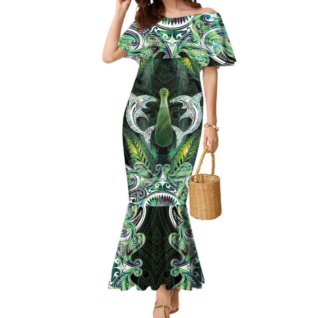 New Zealand Mere Pounamu Weapon Mermaid Dress Aotearoa Mango Paua Shell Maori Pattern