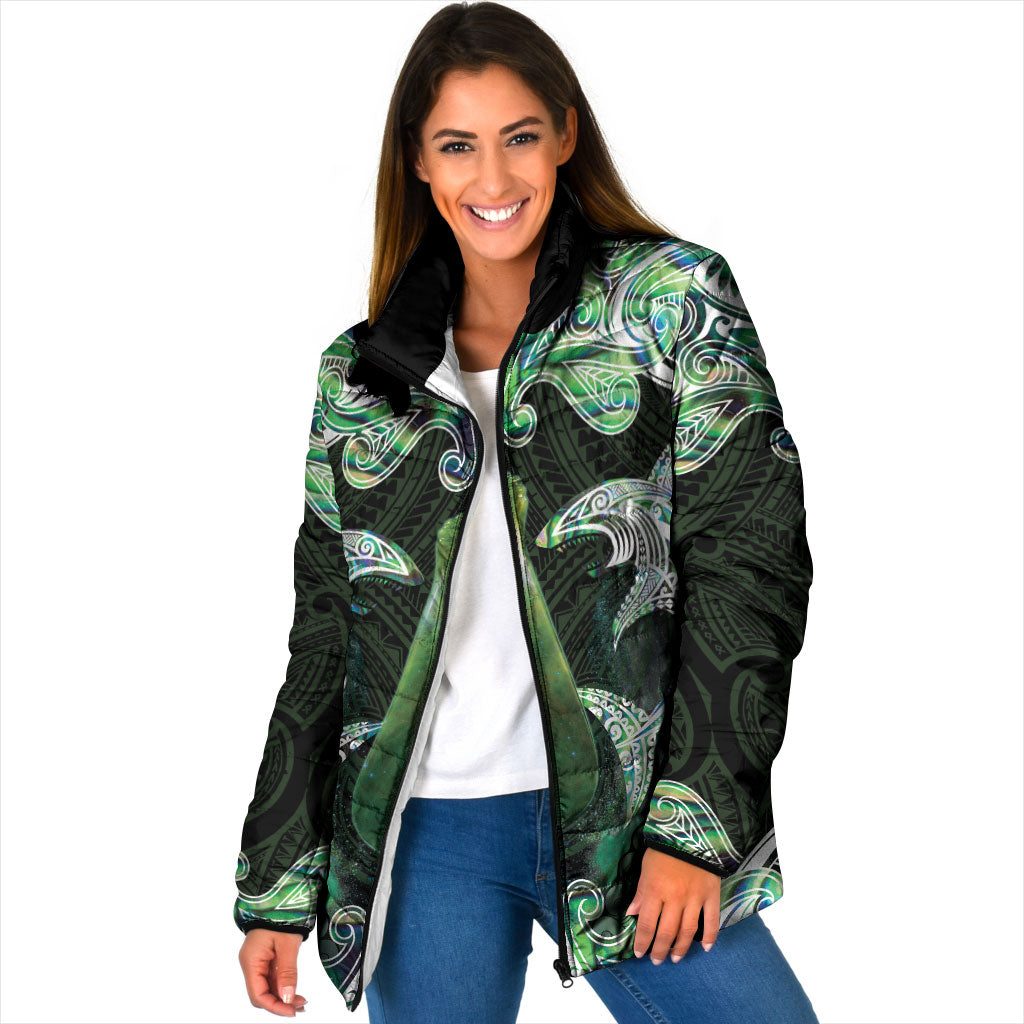 New Zealand Mere Pounamu Weapon Padded Jacket Aotearoa Mango Paua Shell Maori Pattern LT22 Women Green - Polynesian Pride