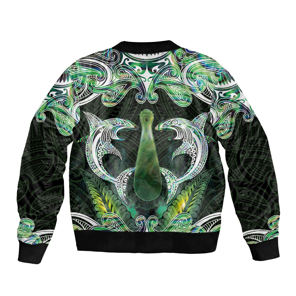 New Zealand Mere Pounamu Weapon Sleeve Zip Bomber Jacket Aotearoa Mango Paua Shell Maori Pattern LT22 - Polynesian Pride
