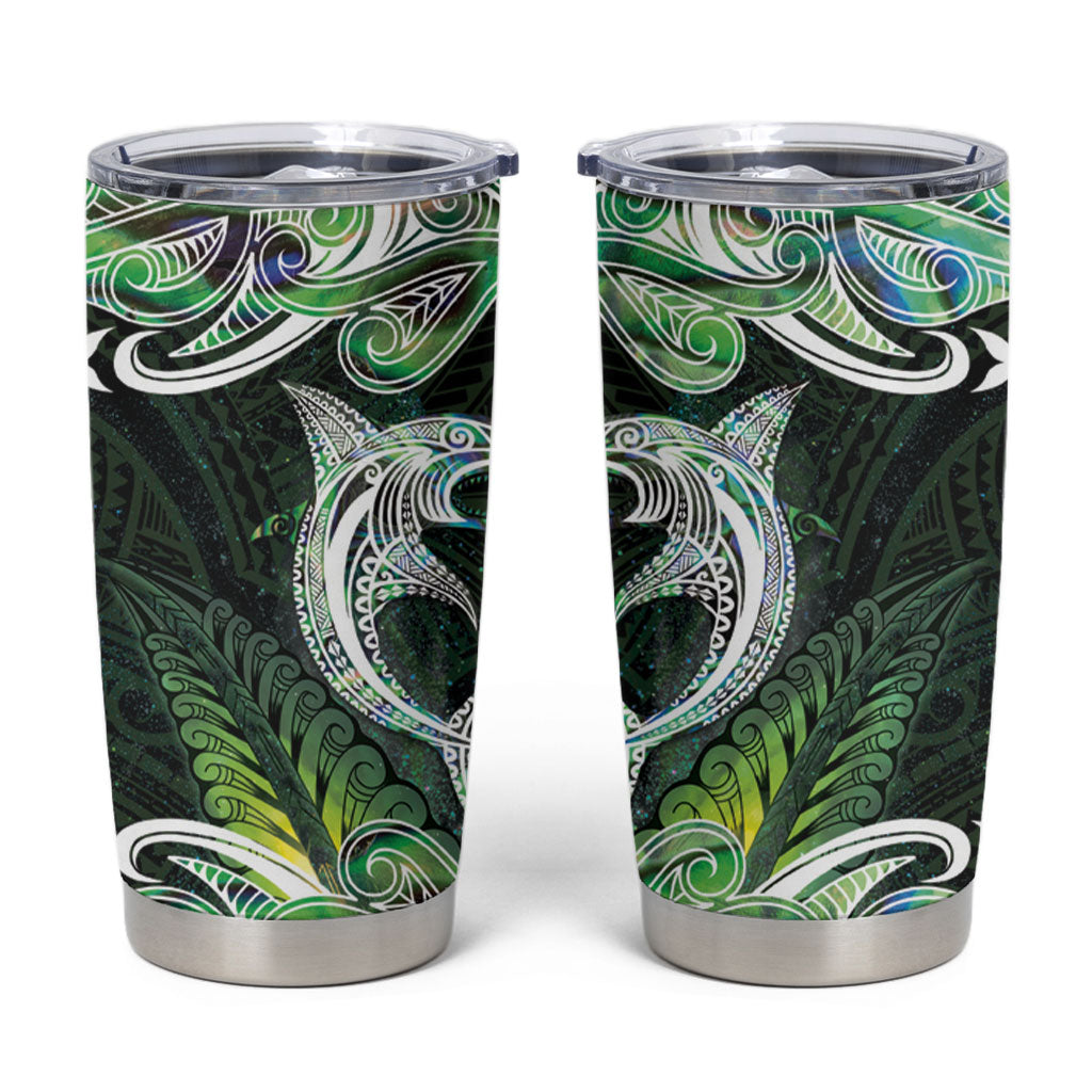 New Zealand Mere Pounamu Weapon Tumbler Cup Aotearoa Mango Paua Shell Maori Pattern LT22 Green - Polynesian Pride