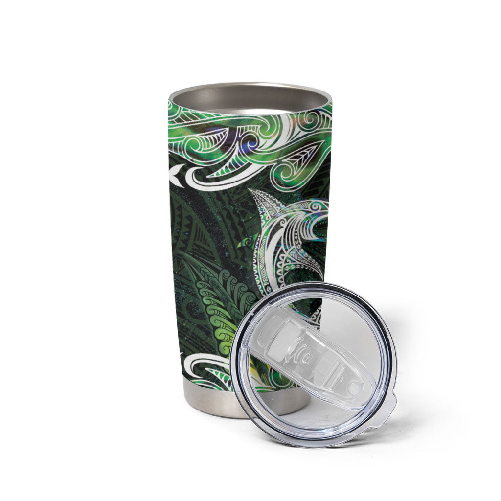 New Zealand Mere Pounamu Weapon Tumbler Cup Aotearoa Mango Paua Shell Maori Pattern