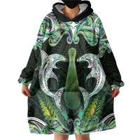 New Zealand Mere Pounamu Weapon Wearable Blanket Hoodie Aotearoa Mango Paua Shell Maori Pattern