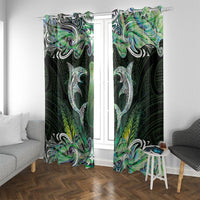 New Zealand Mere Pounamu Weapon Window Curtain Aotearoa Mango Paua Shell Maori Pattern LT22 With Grommets Green - Polynesian Pride