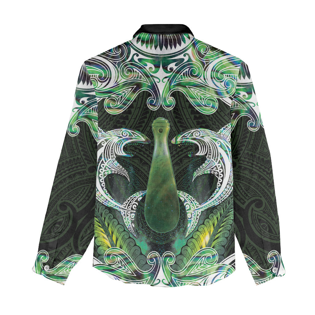 New Zealand Mere Pounamu Weapon Women Casual Shirt Aotearoa Mango Paua Shell Maori Pattern