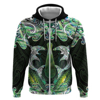 New Zealand Mere Pounamu Weapon Zip Hoodie Aotearoa Mango Paua Shell Maori Pattern