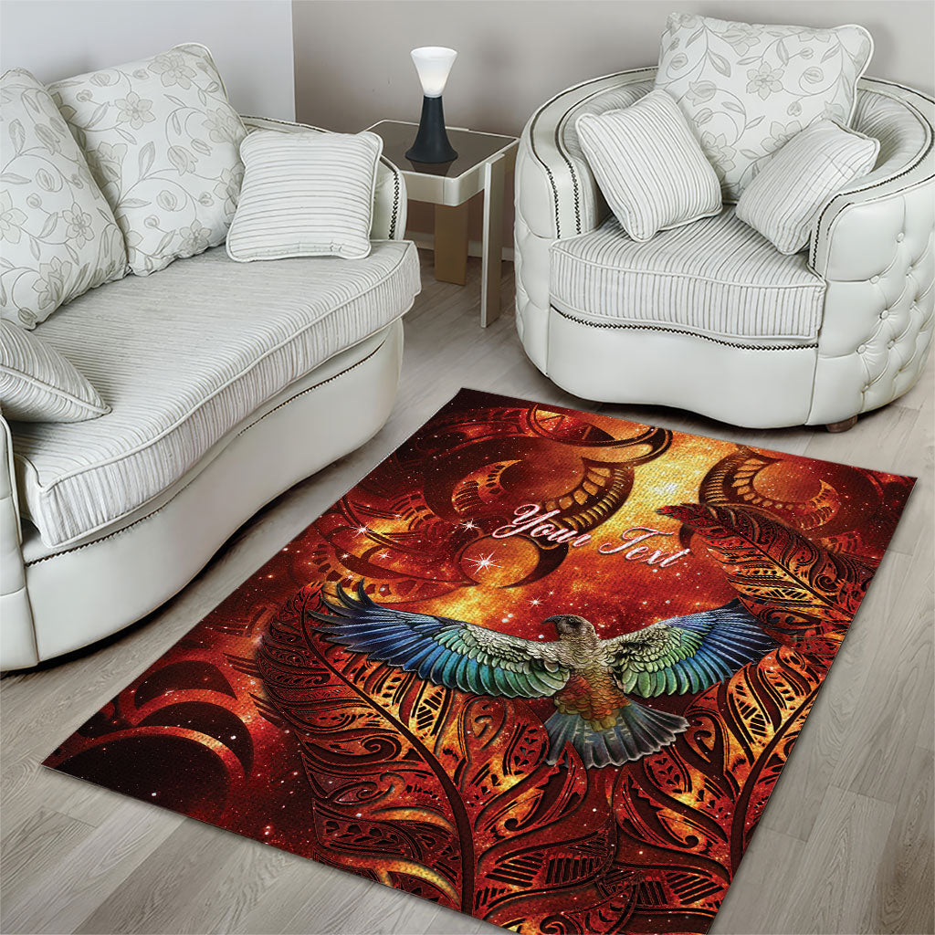 New Zealand Kea Bird Matariki Personalised Area Rug Silver Fern Maori Pattern