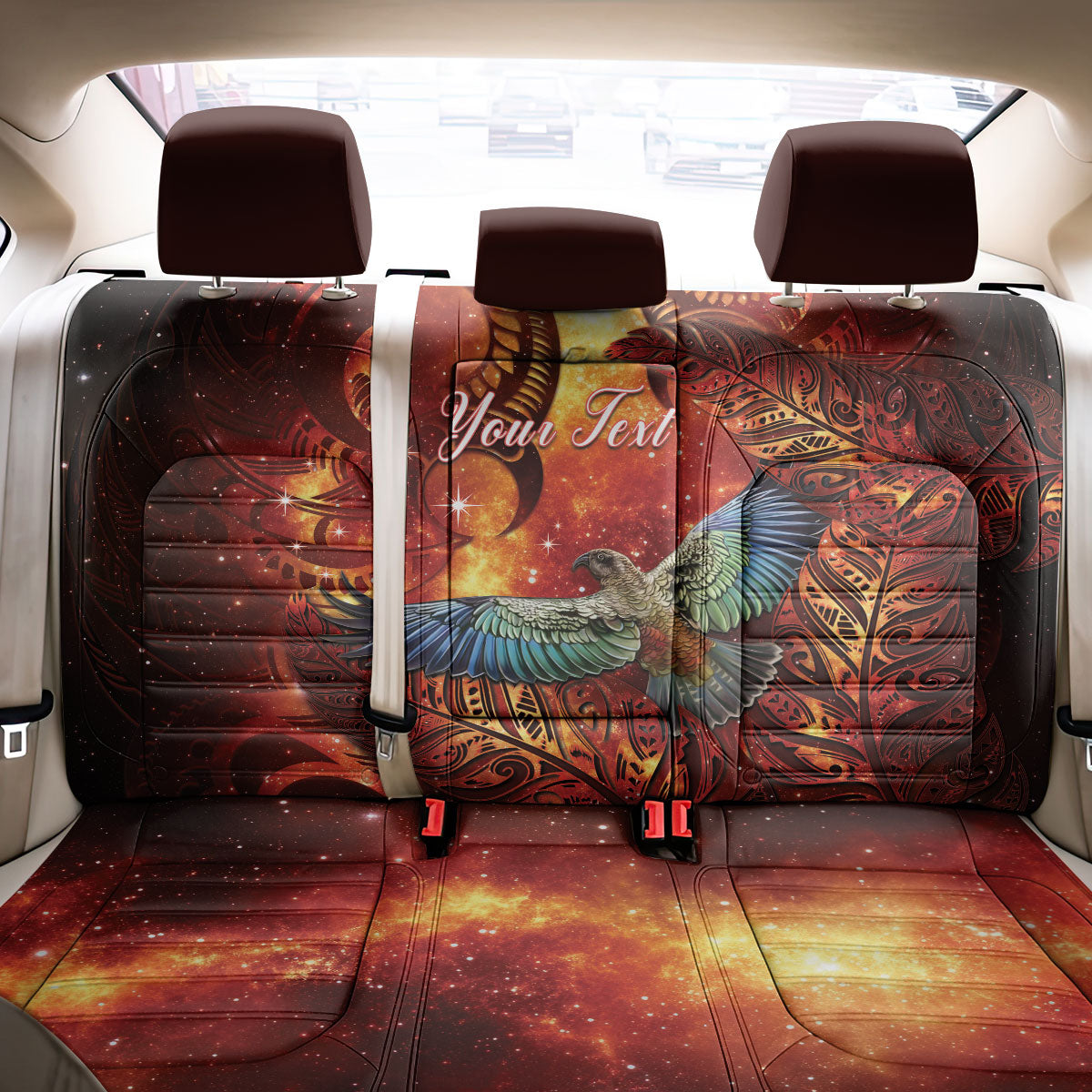 New Zealand Kea Bird Matariki Personalised Back Car Seat Cover Silver Fern Maori Pattern