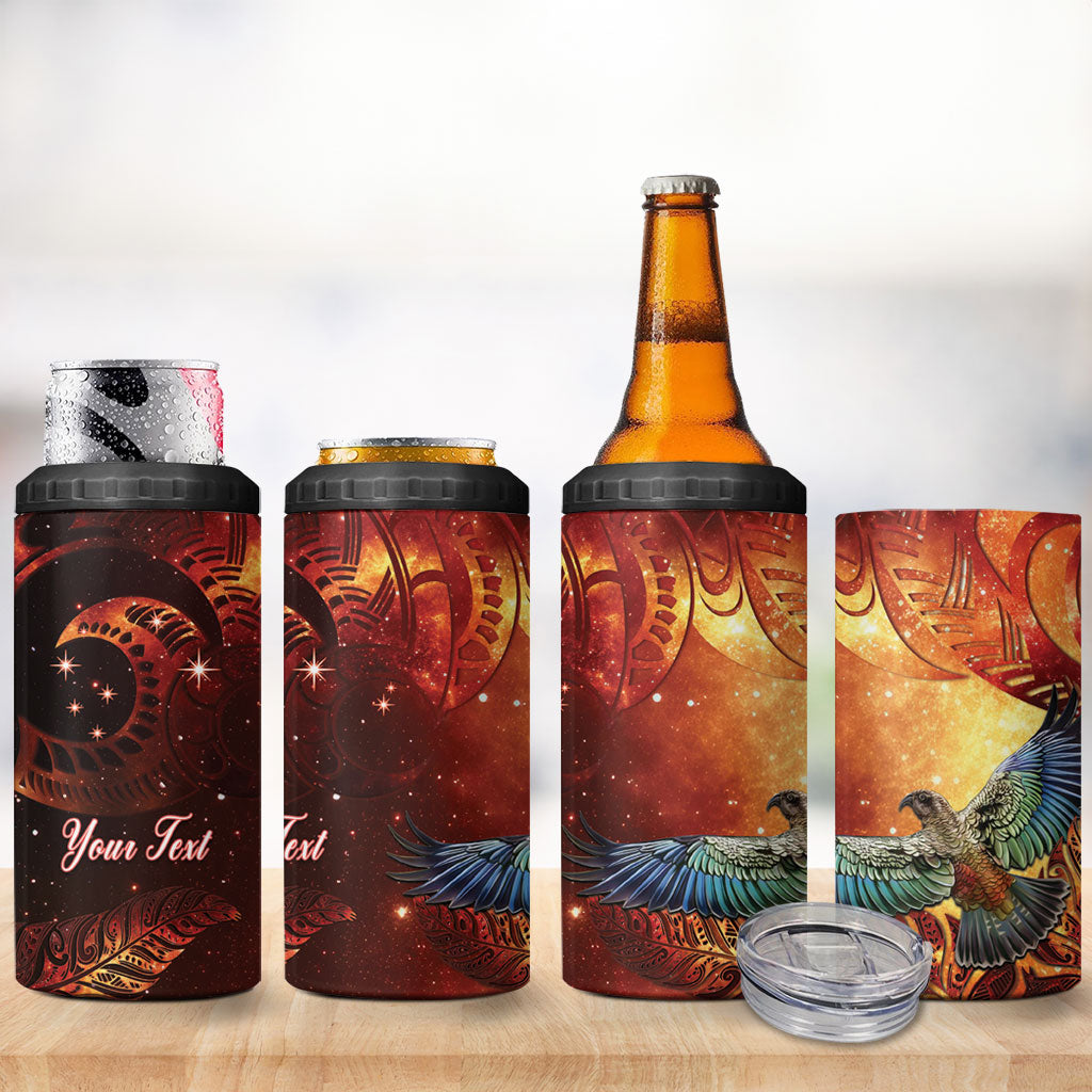New Zealand Kea Bird Matariki Personalised 4 in 1 Can Cooler Tumbler Silver Fern Maori Pattern