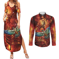 New Zealand Kea Bird Matariki Personalised Couples Matching Summer Maxi Dress and Long Sleeve Button Shirt Silver Fern Maori Pattern