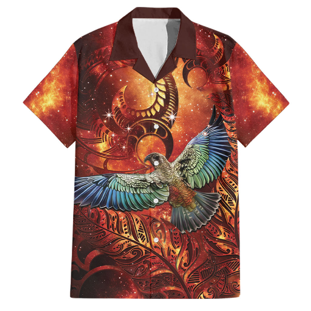 New Zealand Kea Bird Matariki Personalised Family Matching Long Sleeve Bodycon Dress and Hawaiian Shirt Silver Fern Maori Pattern LT22 Dad's Shirt - Short Sleeve Orange - Polynesian Pride
