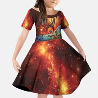 New Zealand Kea Bird Matariki Personalised Family Matching Off Shoulder Maxi Dress and Hawaiian Shirt Silver Fern Maori Pattern LT22 Daughter's Dress Orange - Polynesian Pride