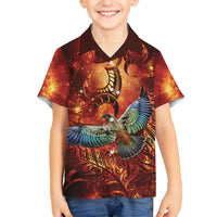 New Zealand Kea Bird Matariki Personalised Family Matching Off Shoulder Maxi Dress and Hawaiian Shirt Silver Fern Maori Pattern LT22 Son's Shirt Orange - Polynesian Pride