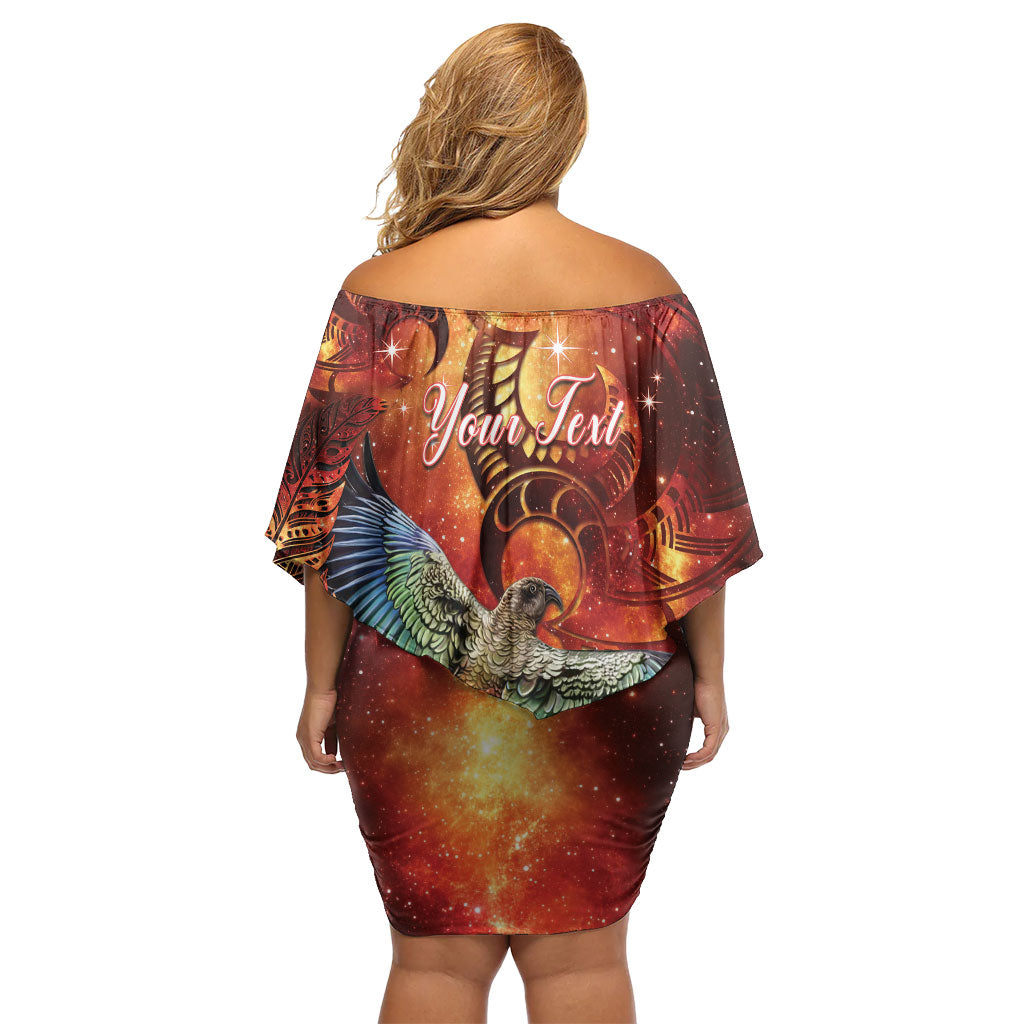 New Zealand Kea Bird Matariki Personalised Family Matching Off Shoulder Short Dress and Hawaiian Shirt Silver Fern Maori Pattern LT22 - Polynesian Pride