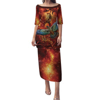 New Zealand Kea Bird Matariki Personalised Family Matching Puletasi and Hawaiian Shirt Silver Fern Maori Pattern LT22 Mom's Dress Orange - Polynesian Pride