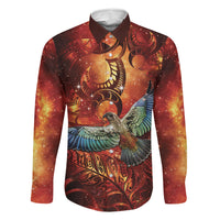 New Zealand Kea Bird Matariki Personalised Family Matching Summer Maxi Dress and Hawaiian Shirt Silver Fern Maori Pattern LT22 Dad's Shirt - Long Sleeve Orange - Polynesian Pride
