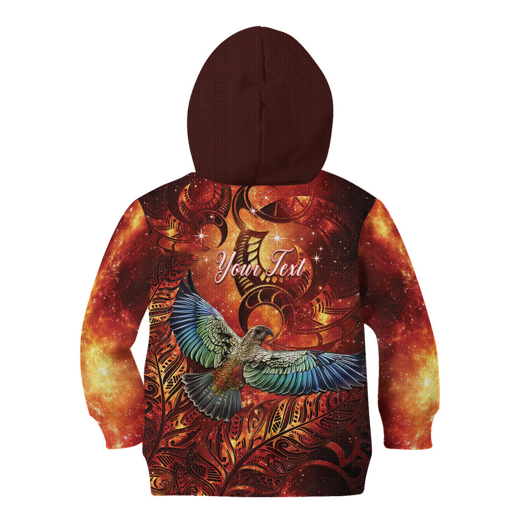 New Zealand Kea Bird Matariki Personalised Kid Hoodie Silver Fern Maori Pattern
