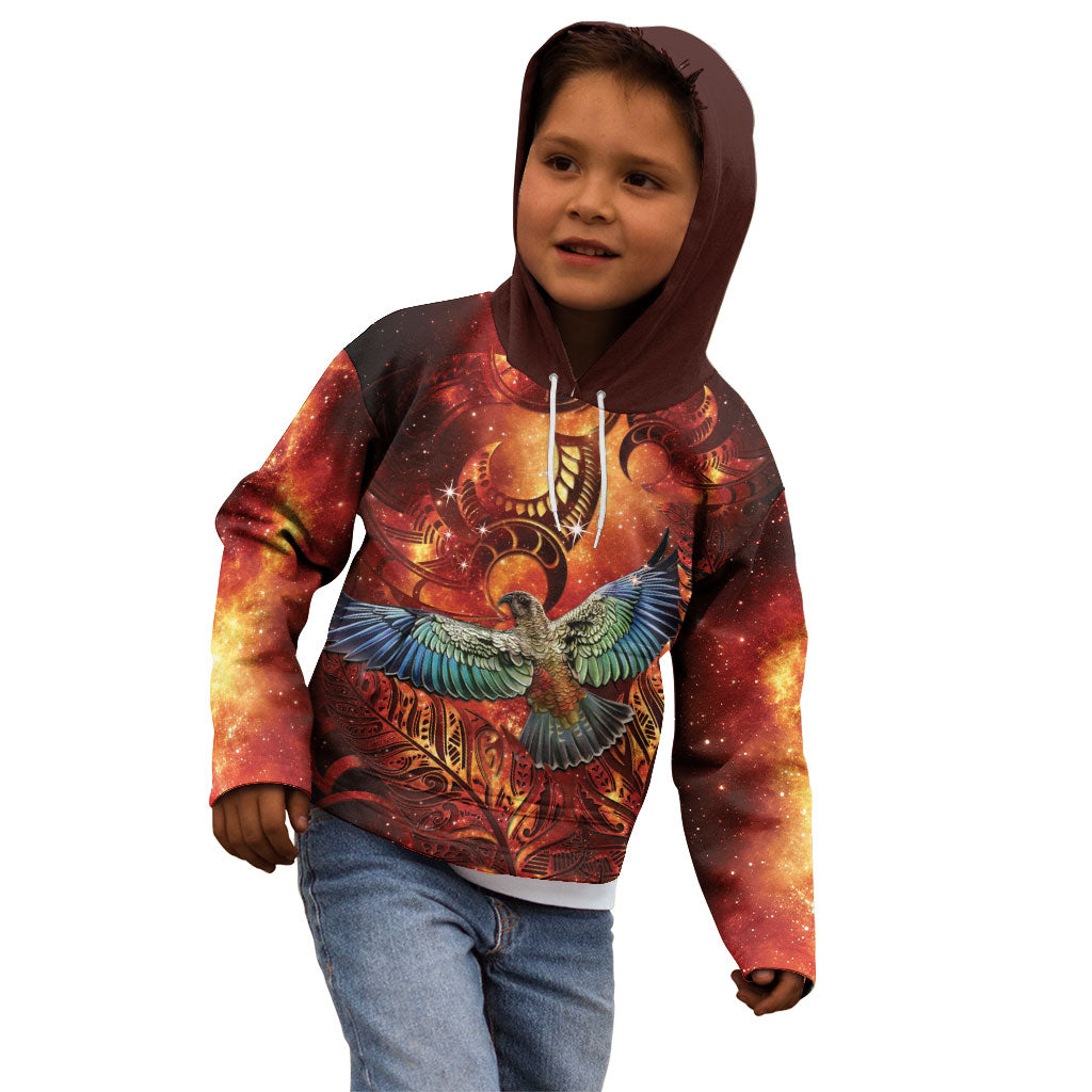 New Zealand Kea Bird Matariki Personalised Kid Hoodie Silver Fern Maori Pattern