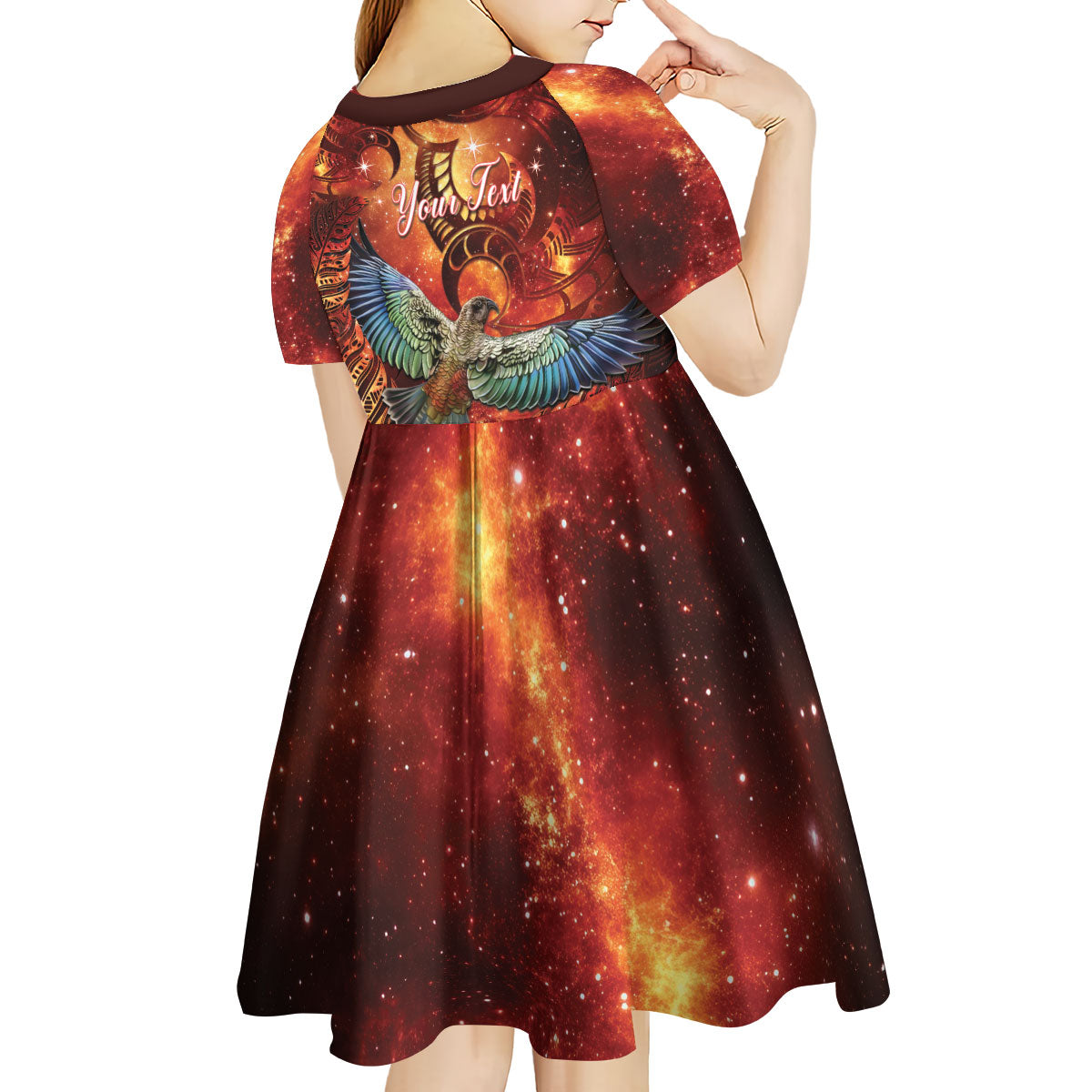 New Zealand Kea Bird Matariki Personalised Kid Short Sleeve Dress Silver Fern Maori Pattern