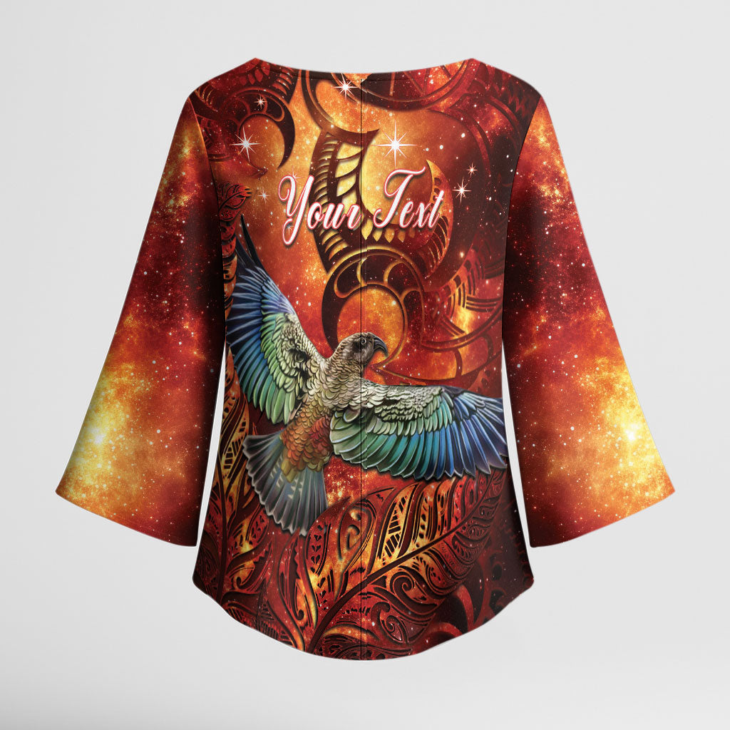 New Zealand Kea Bird Matariki Personalised Kimono Sleeve Blouse Silver Fern Maori Pattern