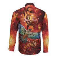 New Zealand Kea Bird Matariki Personalised Long Sleeve Button Shirt Silver Fern Maori Pattern