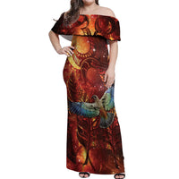 New Zealand Kea Bird Matariki Personalised Off Shoulder Maxi Dress Silver Fern Maori Pattern