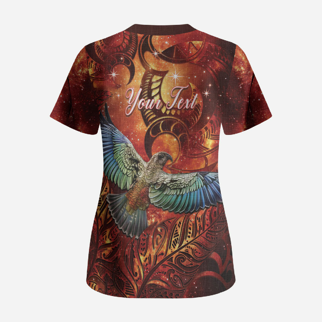 New Zealand Kea Bird Matariki Personalised Scrub Top Silver Fern Maori Pattern LT22 - Polynesian Pride