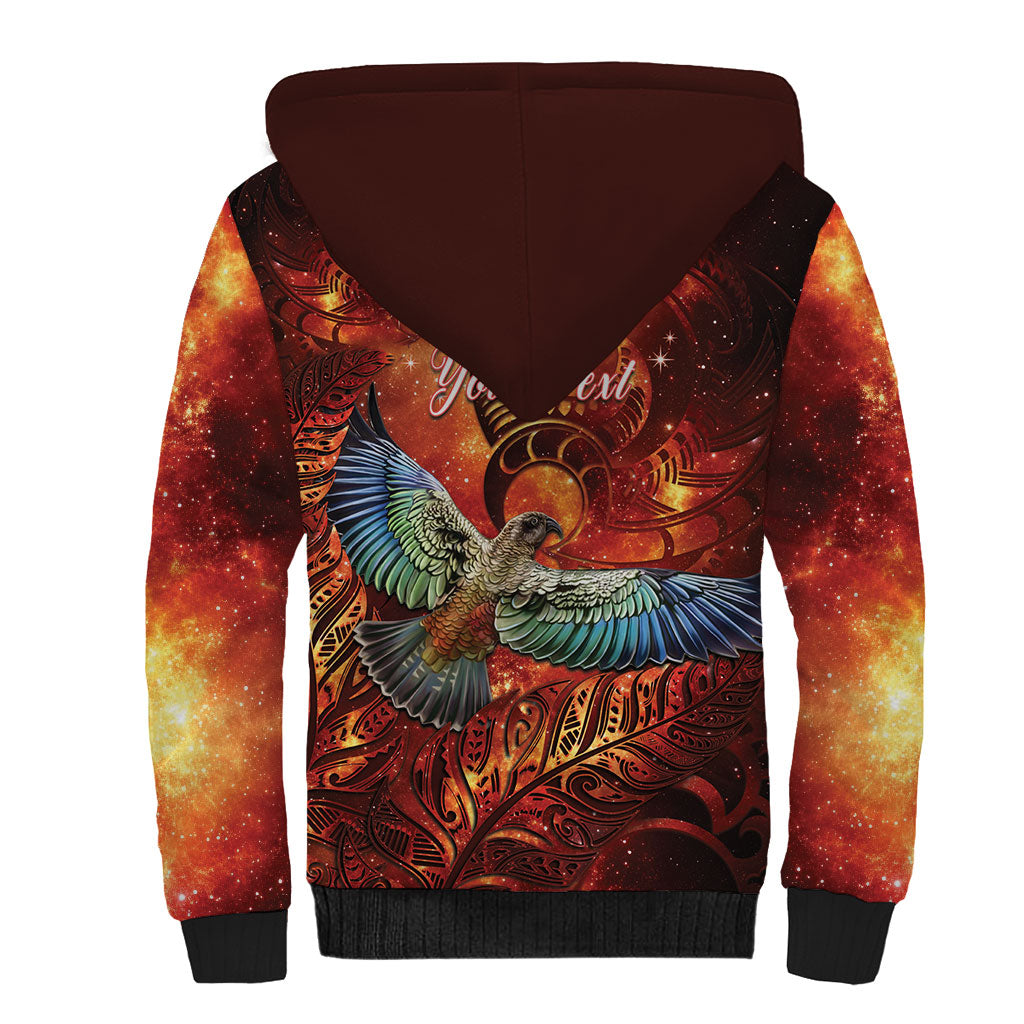 New Zealand Kea Bird Matariki Personalised Sherpa Hoodie Silver Fern Maori Pattern