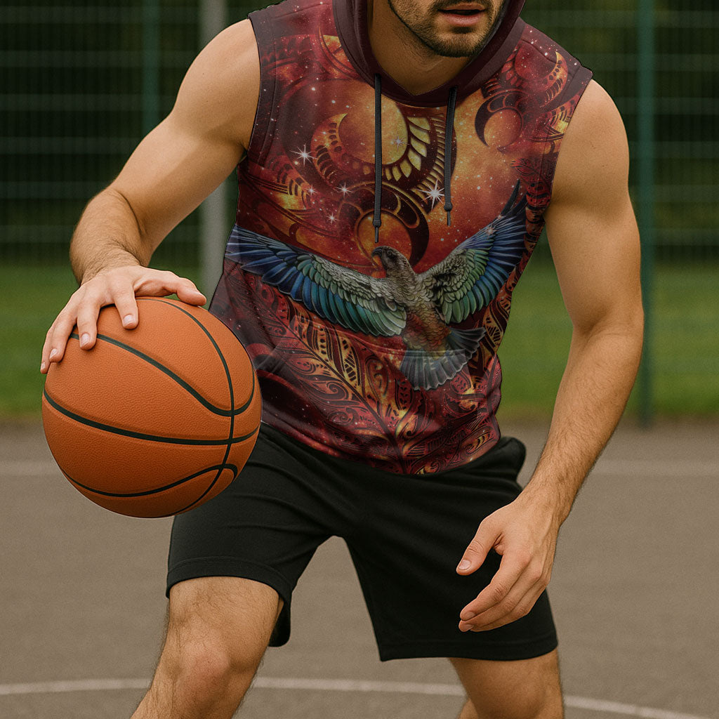 New Zealand Kea Bird Matariki Personalised Sleeveless Hoodie Silver Fern Maori Pattern