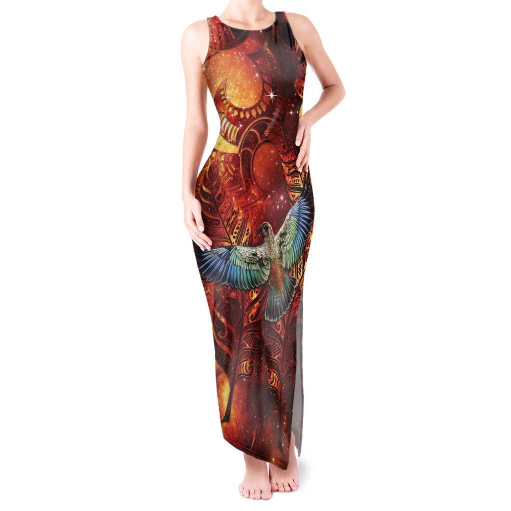 New Zealand Kea Bird Matariki Personalised Tank Maxi Dress Silver Fern Maori Pattern
