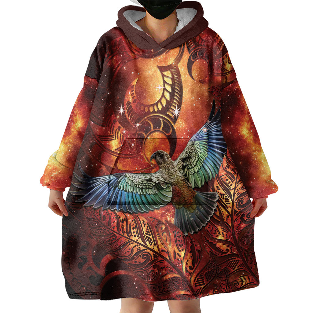 New Zealand Kea Bird Matariki Personalised Wearable Blanket Hoodie Silver Fern Maori Pattern
