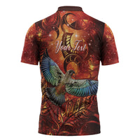 New Zealand Kea Bird Matariki Personalised Zipper Polo Shirt Silver Fern Maori Pattern