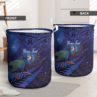 Takahe New Zealand Personalised Laundry Basket Harakeke Silver Fern Maori Pattern