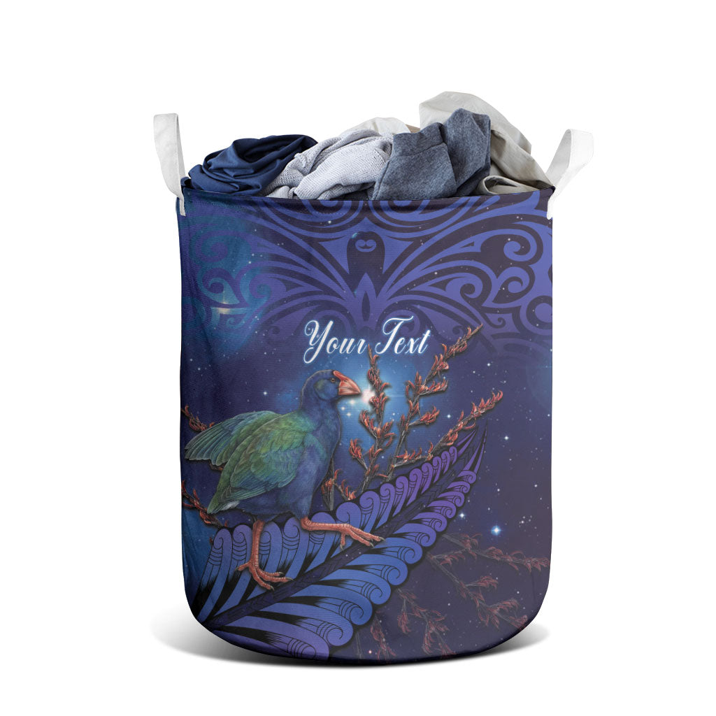 Takahe New Zealand Personalised Laundry Basket Harakeke Silver Fern Maori Pattern